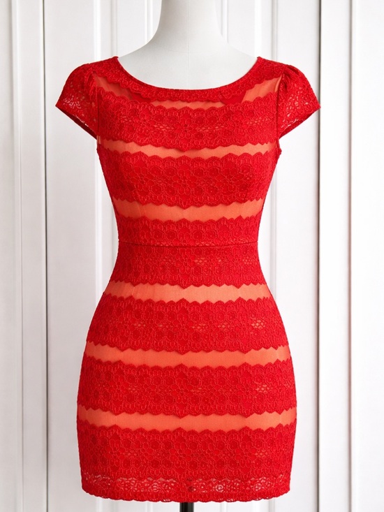 Dresses & Skirts - Red Lace Dress with Nude Slip